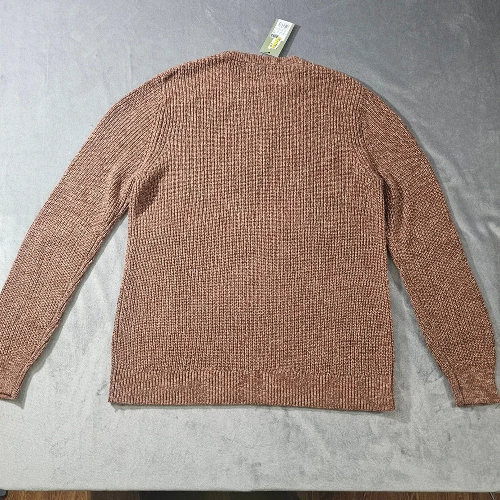 Goodfellow & Co Mens Textured Crewneck Sweater Brown Marl Ribbed Knit Pullover L